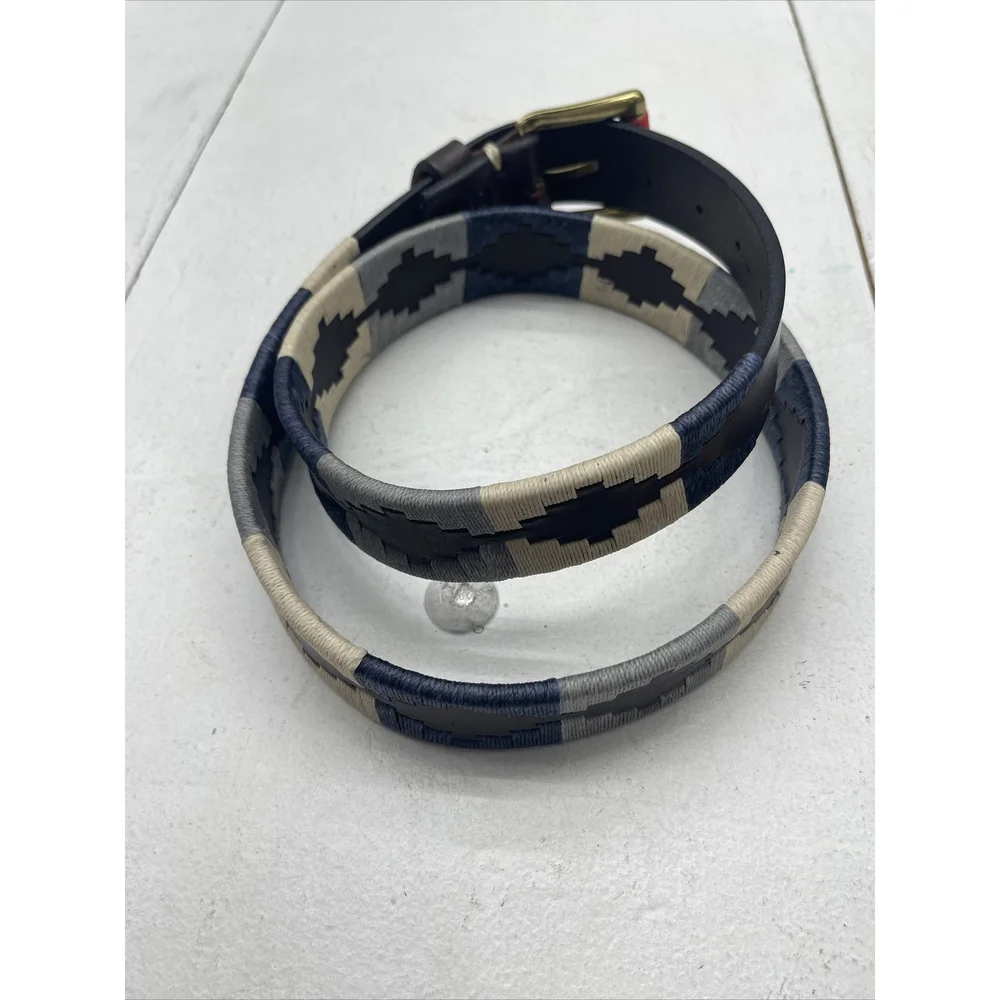 Old Ombu Belt Adults Size 95 36” M Pampa Leather Blue & Cream Wax Thread